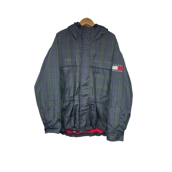 Tommy Hilfiger Jacket Men Large Plaid Fleece Lined Winter Coat Heavy Vintage 90s